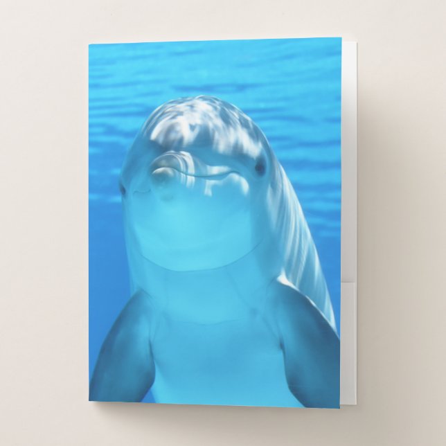 Cute Dolphin Marine Animal in Blue Sea Pocket Folder (Front)