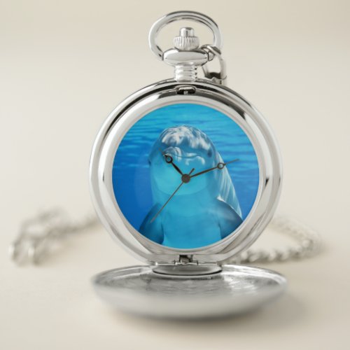 Cute Dolphin Marine Animal in Blue Sea Pocket Watch