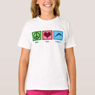 Cute Dolphin Mascot Peace Love Dolphins Kids T-Shirt