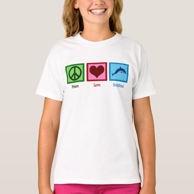 Cute Dolphin Mascot Peace Love Dolphins Kids T-Shirt (Front)
