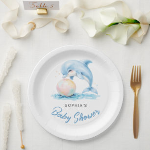 Cute Dolphin Minimalist Baby Shower Paper Plates