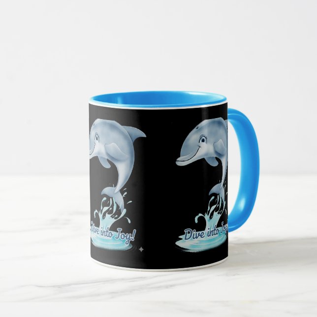 Cute Dolphin Mug – Dive into Joy | Retro Ocean Aes (Front Right)