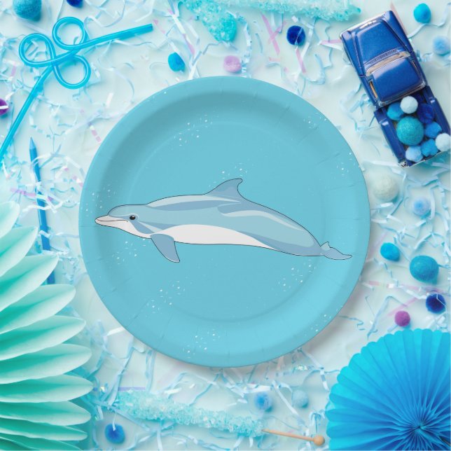 Cute Dolphin Ocean Birthday Paper Plates (Party)