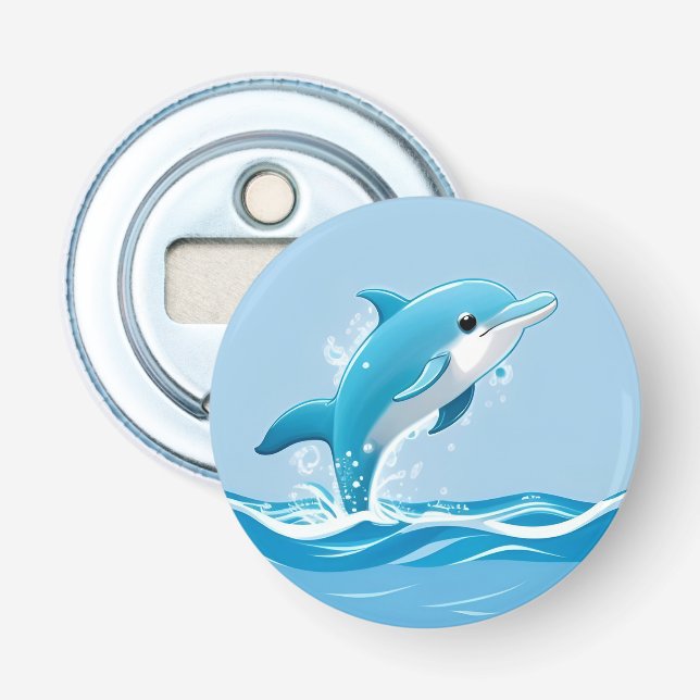 🐬 Cute Dolphin Ocean Blue Playful Design Bottle Opener (Front)