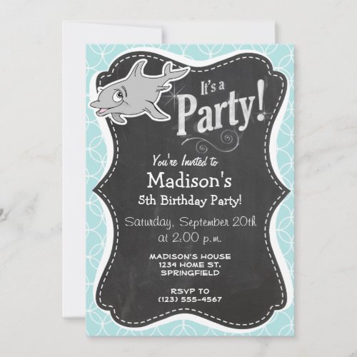 Cute Dolphin on Baby Blue Circles Custom Invitations