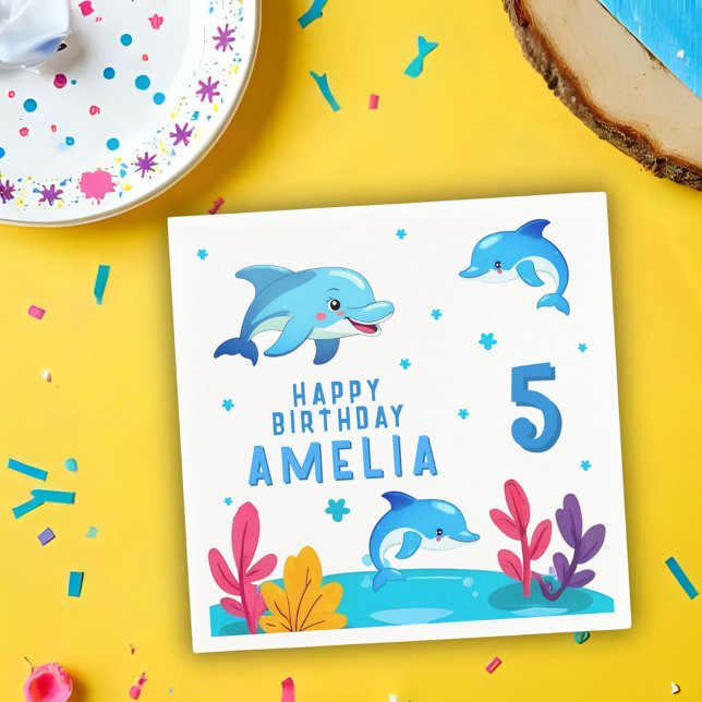 Cute Dolphin Sea Animals Birthday Party Napkins (Creator Uploaded)