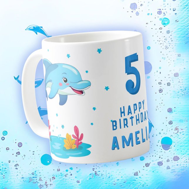 Cute Dolphin Sea Animals Kids Birthday Party Coffee Mug (Creator Uploaded)