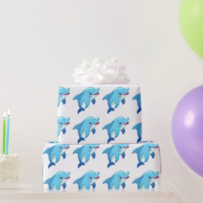Cute Dolphin Sea Animals Kids Birthday Party Wrapping Paper