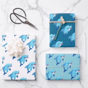 Cute Dolphin Sea Animals Kids Birthday Party Wrapping Paper Sheets