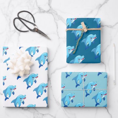 Cute Dolphin Sea Animals Kids Birthday Party Wrapping Paper Sheets