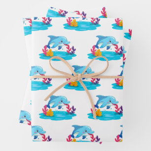 Cute Dolphin Sea Animals Kids Birthday Party Wrapping Paper Sheets