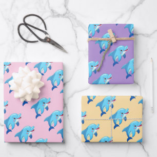 Cute Dolphin Sea Animals Kids Birthday Wrapping Paper Sheets