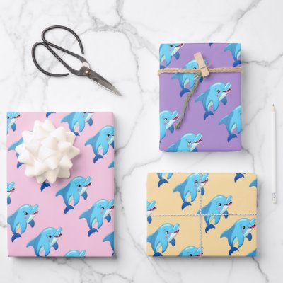Cute Dolphin Sea Animals Kids Birthday  Wrapping Paper Sheets
