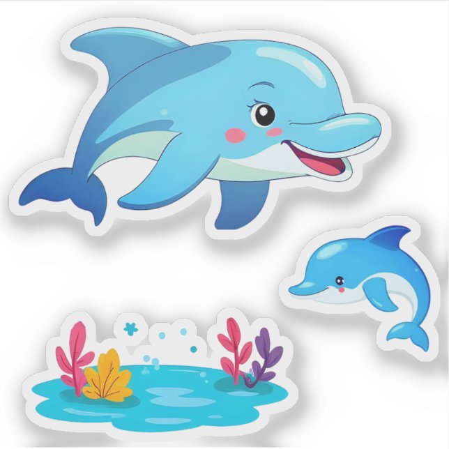 Cute Dolphin Sea Animals Kids Sticker (Front)