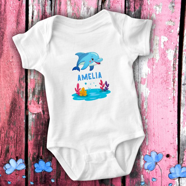 Cute Dolphin Sea Animals Name Baby Bodysuit (Creator Uploaded)