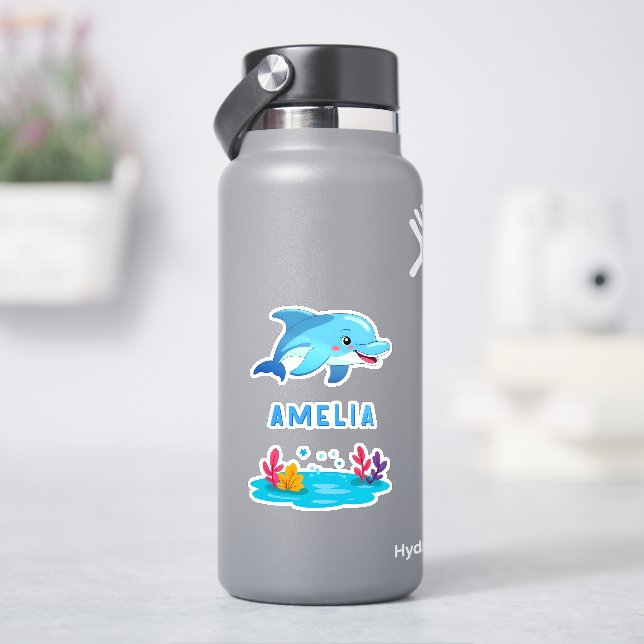 Cute Dolphin Sea Animals Name Sticker (HydroFlask)