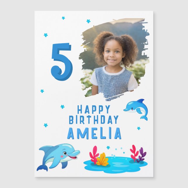 Cute Dolphin Sea Animals Photo Birthday Magnet (Front)