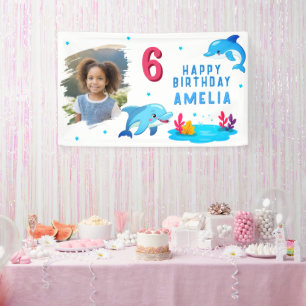 Cute Dolphin Sea Animals Photo Birthday Party Banner