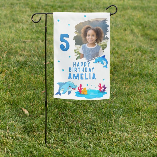 Cute Dolphin Sea Animals Photo Birthday Party Garden Flag (In SItu)