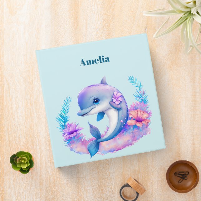 Cute Dolphin Sea Creature 3 Ring Binder (In Situ)
