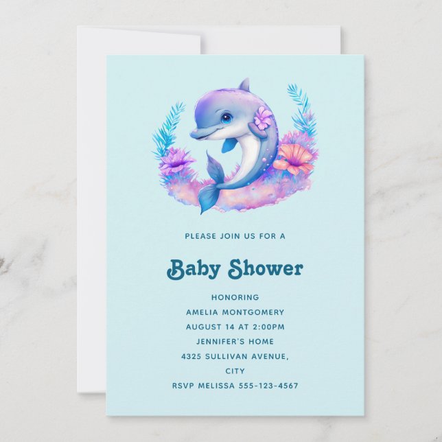 Cute Dolphin Sea Creature Baby Shower Invitation (Front)