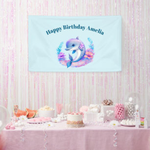 Cute Dolphin Sea Creature Birthday Banner