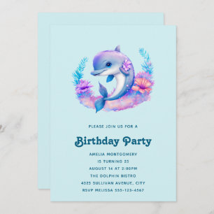 Cute Dolphin Sea Creature Birthday Invitation