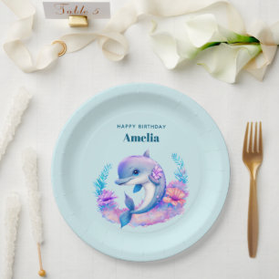 Cute Dolphin Sea Creature Birthday Paper Plates