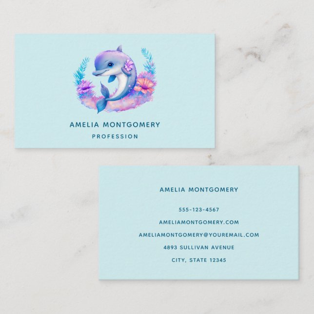 Cute Dolphin Sea Creature Business Card (Front/Back)