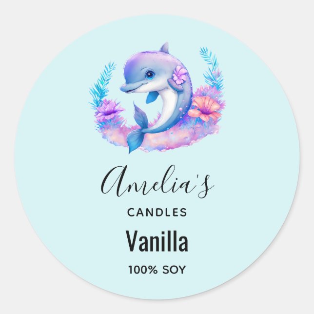 Cute Dolphin Sea Creature - Candle Business Classic Round Sticker (Front)
