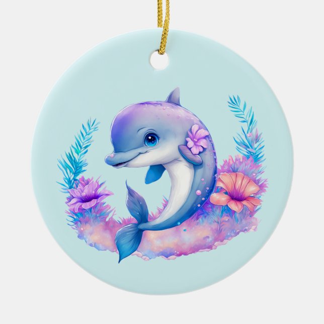 Cute Dolphin Sea Creature Ceramic Ornament (Front)