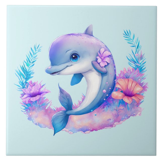 Cute Dolphin Sea Creature Ceramic Tile (Front)