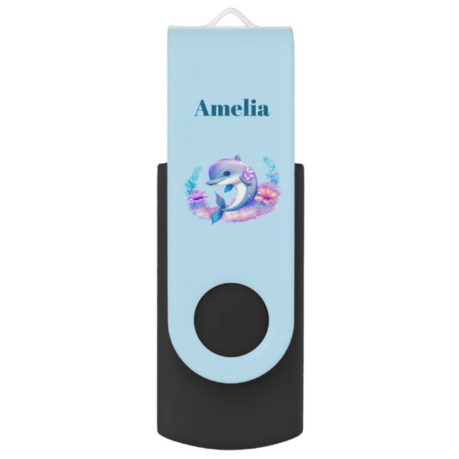Cute Dolphin Sea Creature Flash Drive (Front Vertical)