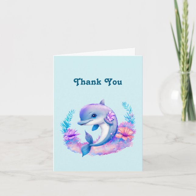 Cute Dolphin Sea Creature Letterpress Thank You Card (Front)