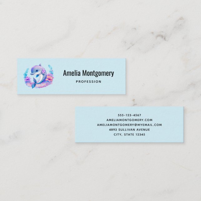Cute Dolphin Sea Creature Mini Business Card (Front/Back)