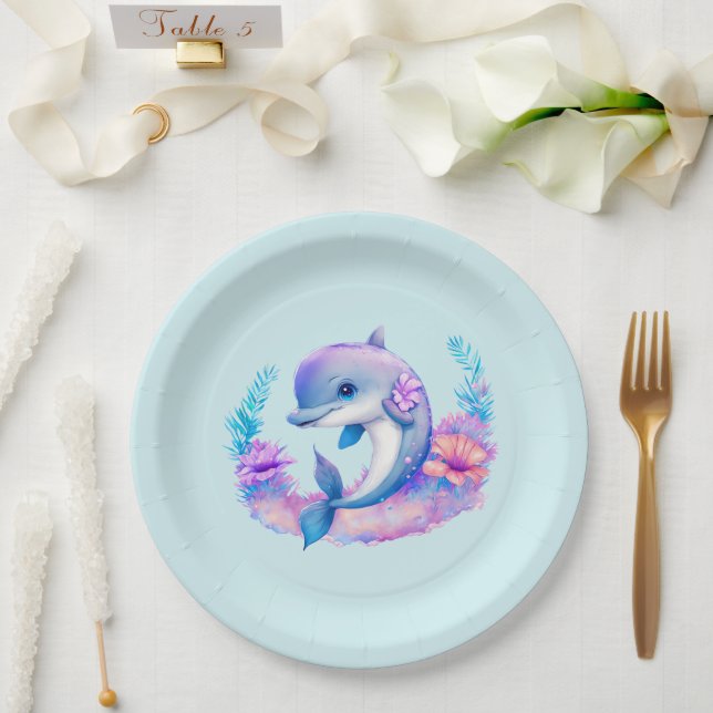 Cute Dolphin Sea Creature Paper Plates (Wedding)