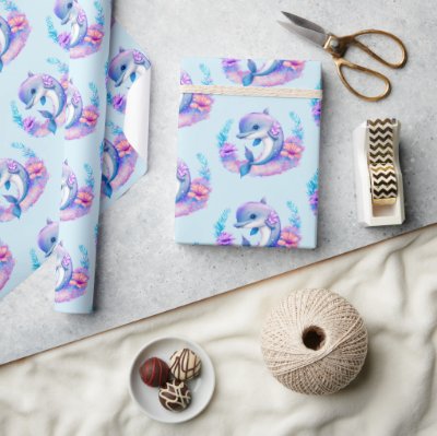 Cute Dolphin Sea Creature Pattern Wrapping Paper
