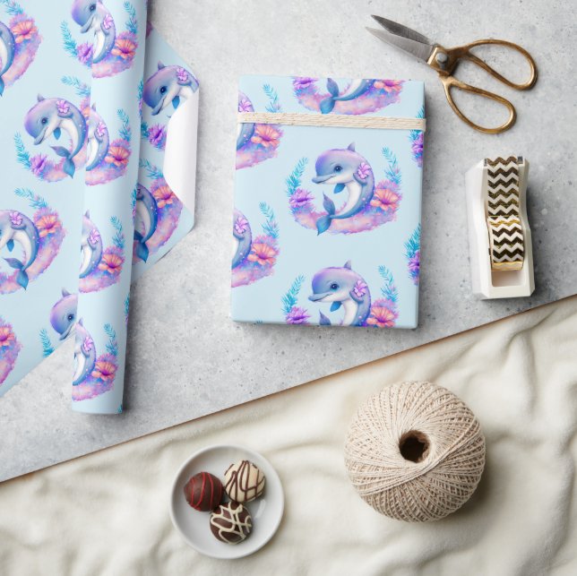 Cute Dolphin Sea Creature Pattern Wrapping Paper (Crafts)