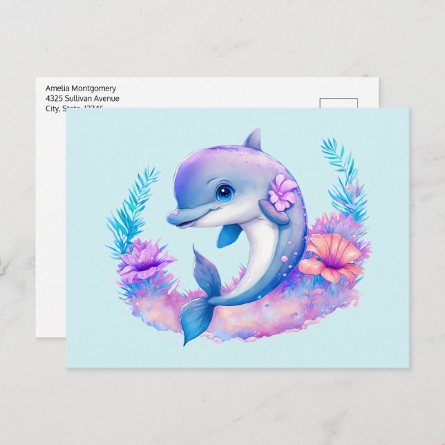 Cute Dolphin Sea Creature Postcard (Front/Back)