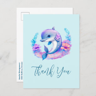 Cute Dolphin Sea Creature Thank You Postcard