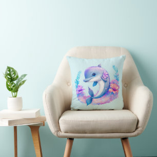 Cute Dolphin Sea Creature Throw Pillow