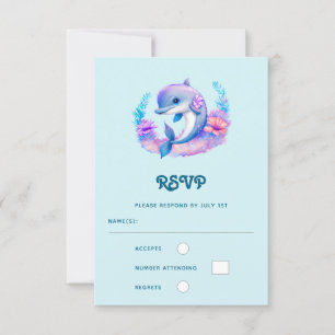 Cute Dolphin Sea Creature Wedding RSVP Card
