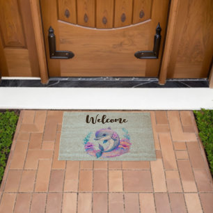 Cute Dolphin Sea Creature Welcome Fiber Doormat