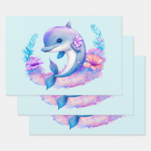 Cute Dolphin Sea Creature Wrapping Paper Sheets