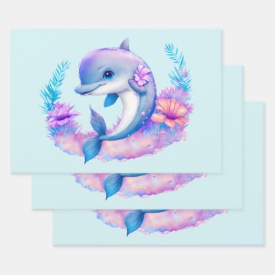 Cute Dolphin Sea Creature Wrapping Paper Sheets