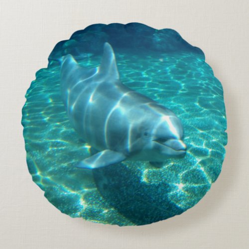 Cute Dolphin Swimming Round Pillow