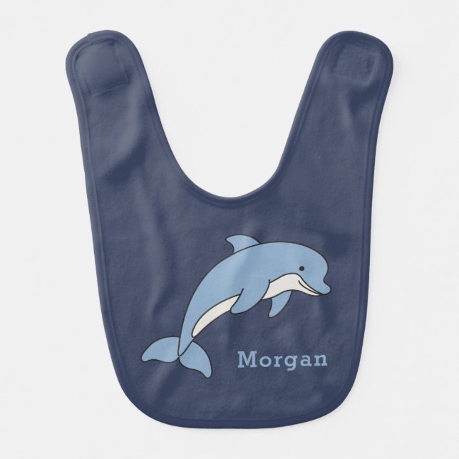 Cute Dolphin Unique Boy Personalized Custom Name Baby Bib (Front)
