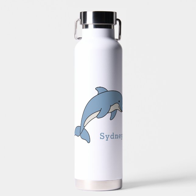 Cute Dolphin Unique Boy Personalized Custom Name Water Bottle (Front)