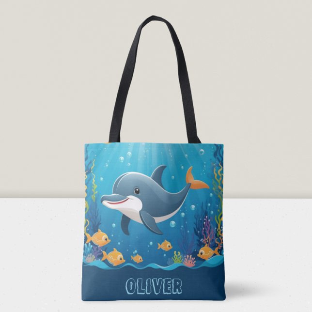  Cute Dolphin Watercolor Personalized Tote Bag (Creator Uploaded)