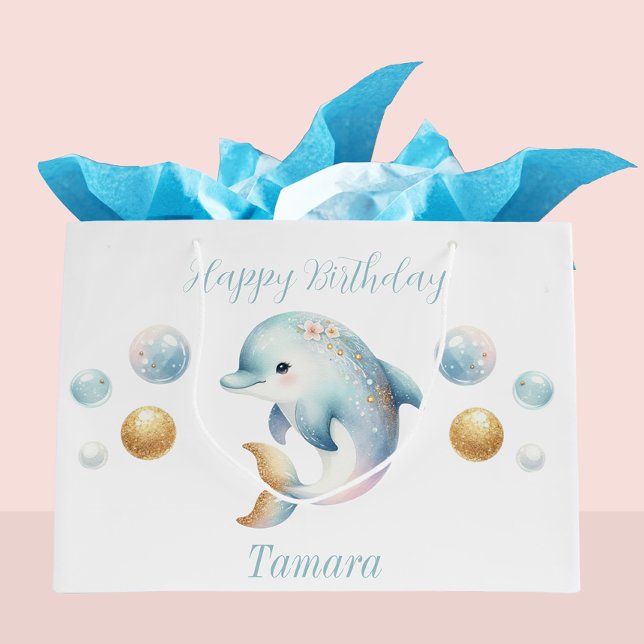 Cute Dolphin With Bubbles Large Gift Bag (Creator Uploaded)